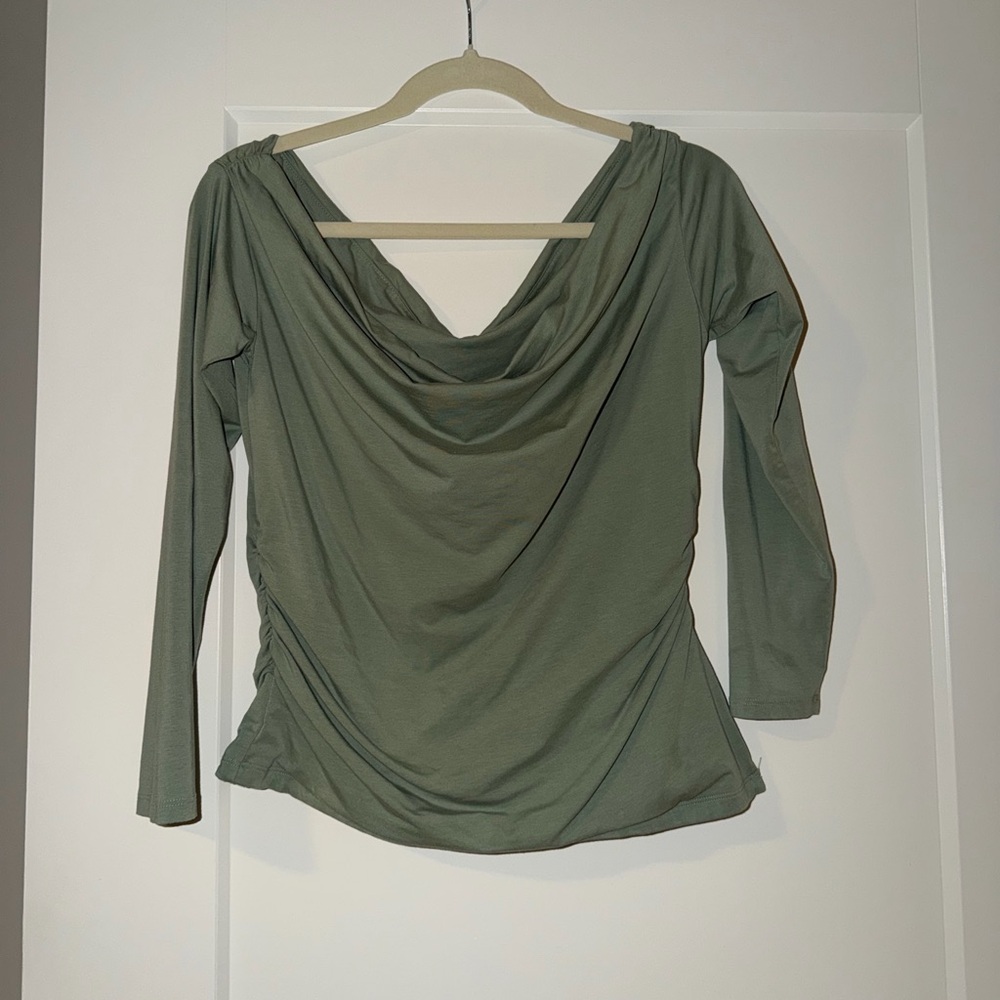 Abercrombie & Fitch Olive Green Draped Cowl Long-Sleeve Top